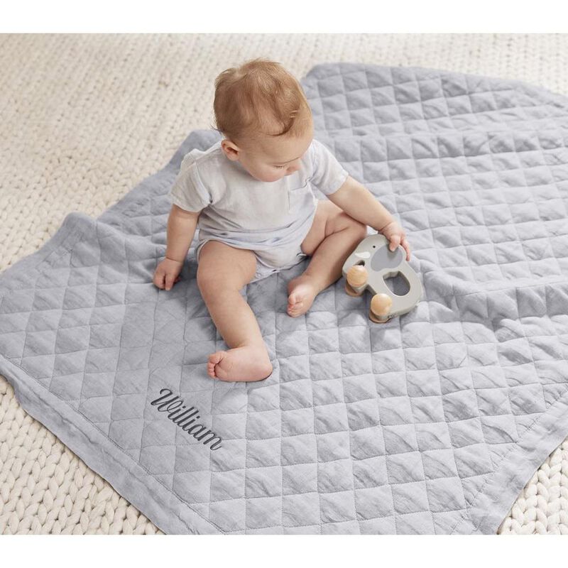 Pottery Barn Kids European Linen Baby Quilt Chambray Blue image number 2